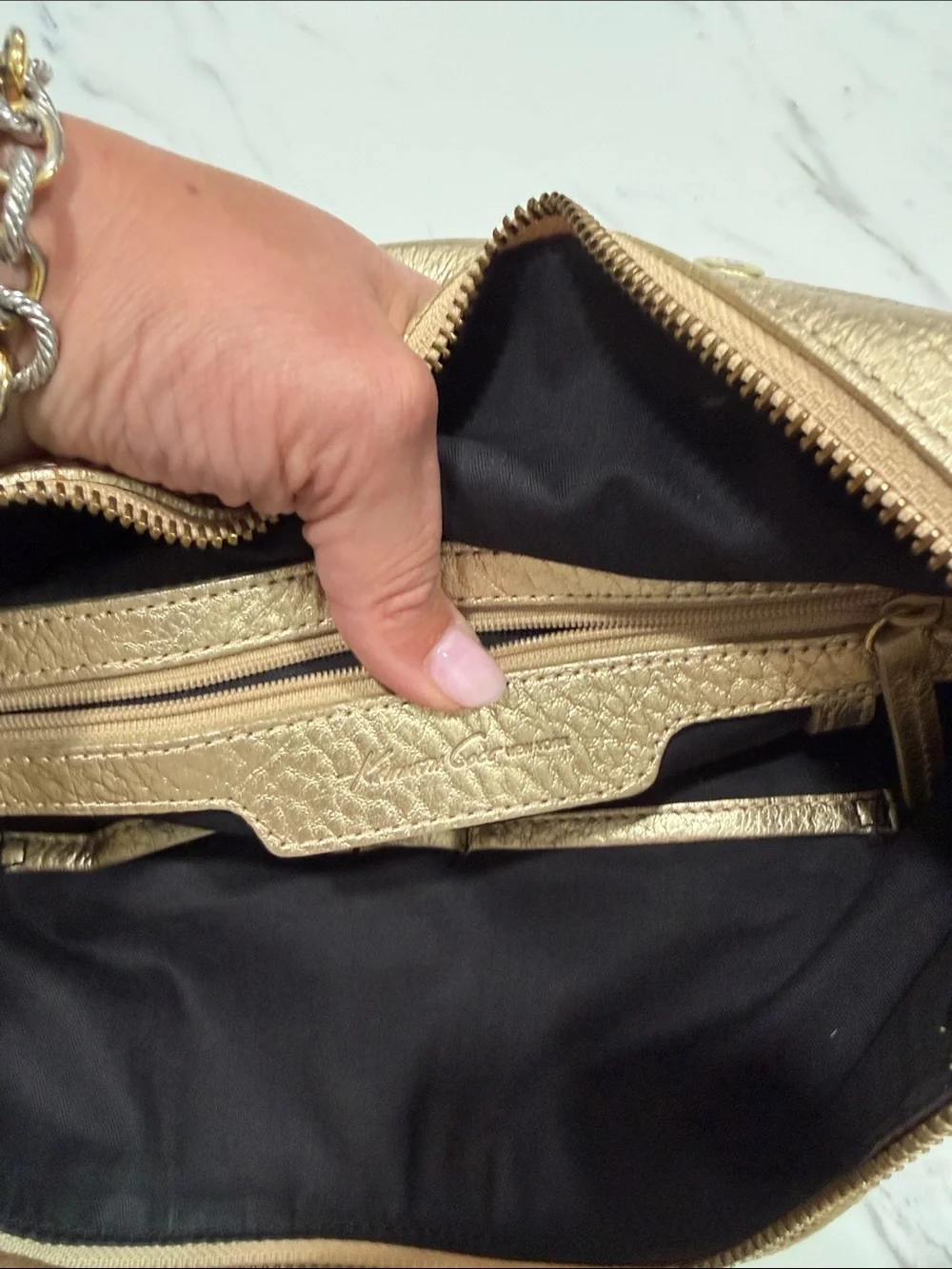Kenneth Cole Metallic Gold Leather Shoulder Bag